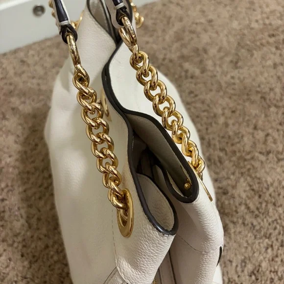 Coach Turnlock Edie Shoulder Bag, White with Chains - Picture 15 of 16